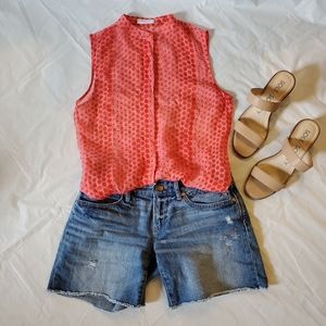 EUC Equipment Sheer Silk Sleeveless Button Up Blouse - Pink Polka Dot - Small